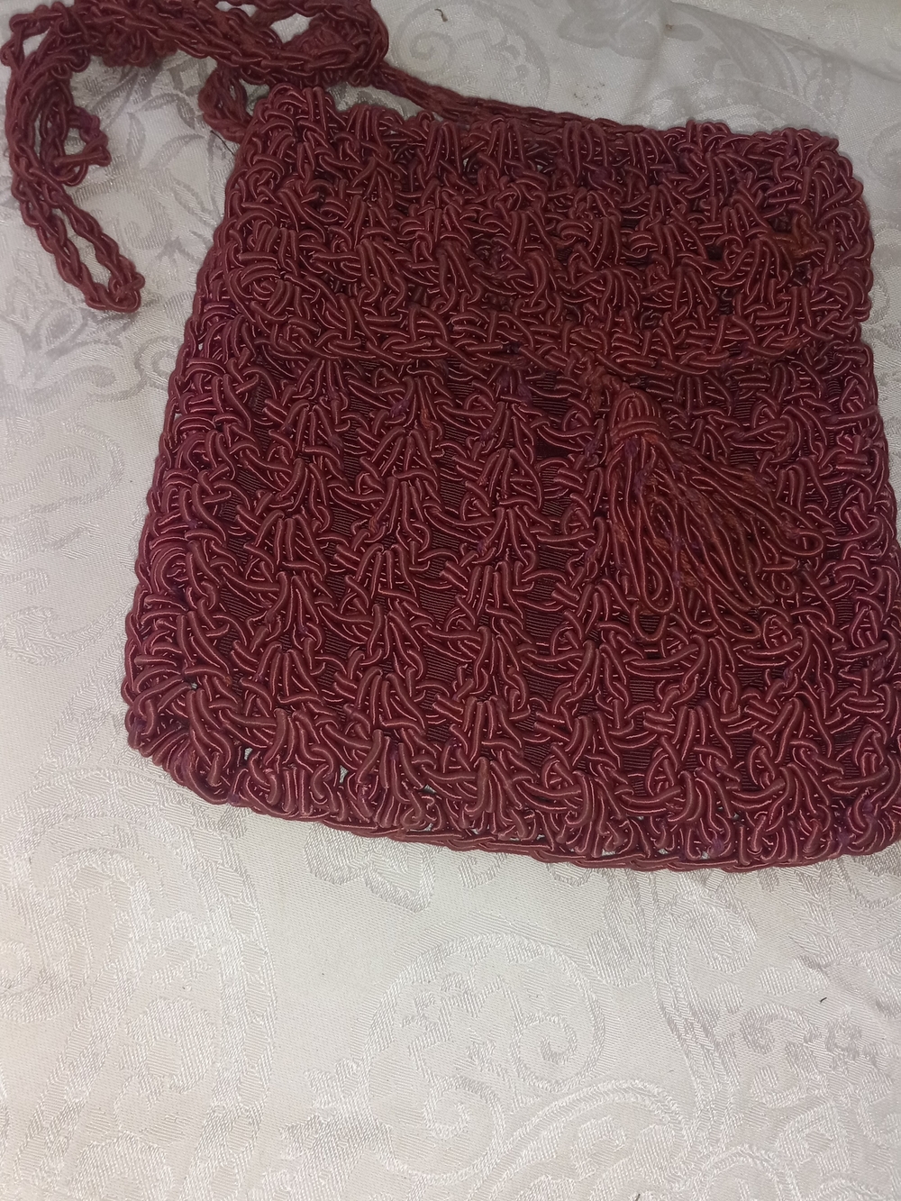 Handwoven Burgundy Crossbody Bag - Unbranded